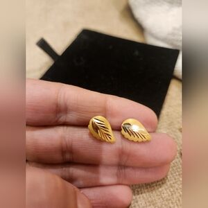 Real Gold Leaf Stud Earrings